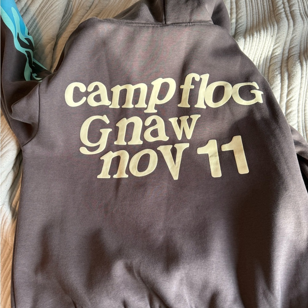 Brown Hoodie with Cream Print